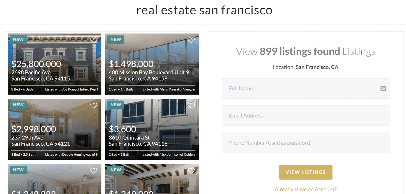 Real Estate Landing Pages Examples